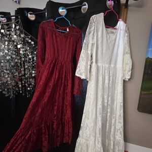 Girls' Burgundy Lace Formal Dress - Elegant Long Sleeve